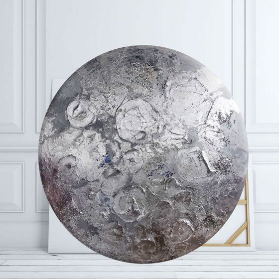 Round moon painting, Lunar textural art