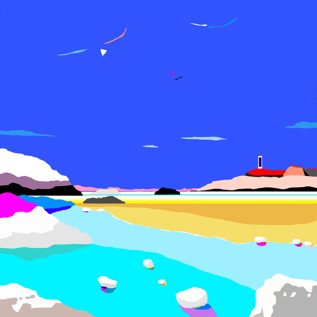 Giclee Print , The River Beach By Alejos, 17 X 17, Artwork For Sale On Artfinder
