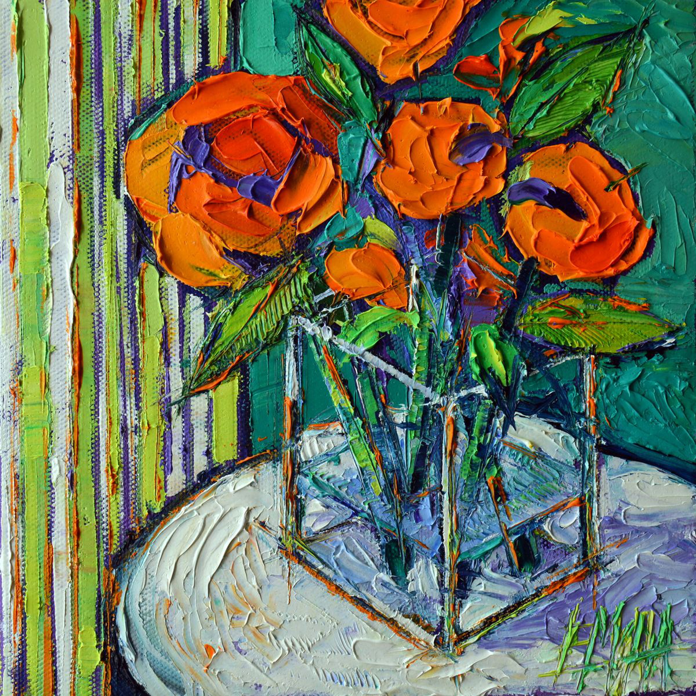 Orange Bloom Textural Impasto Palette Knife Pain Artfinder
