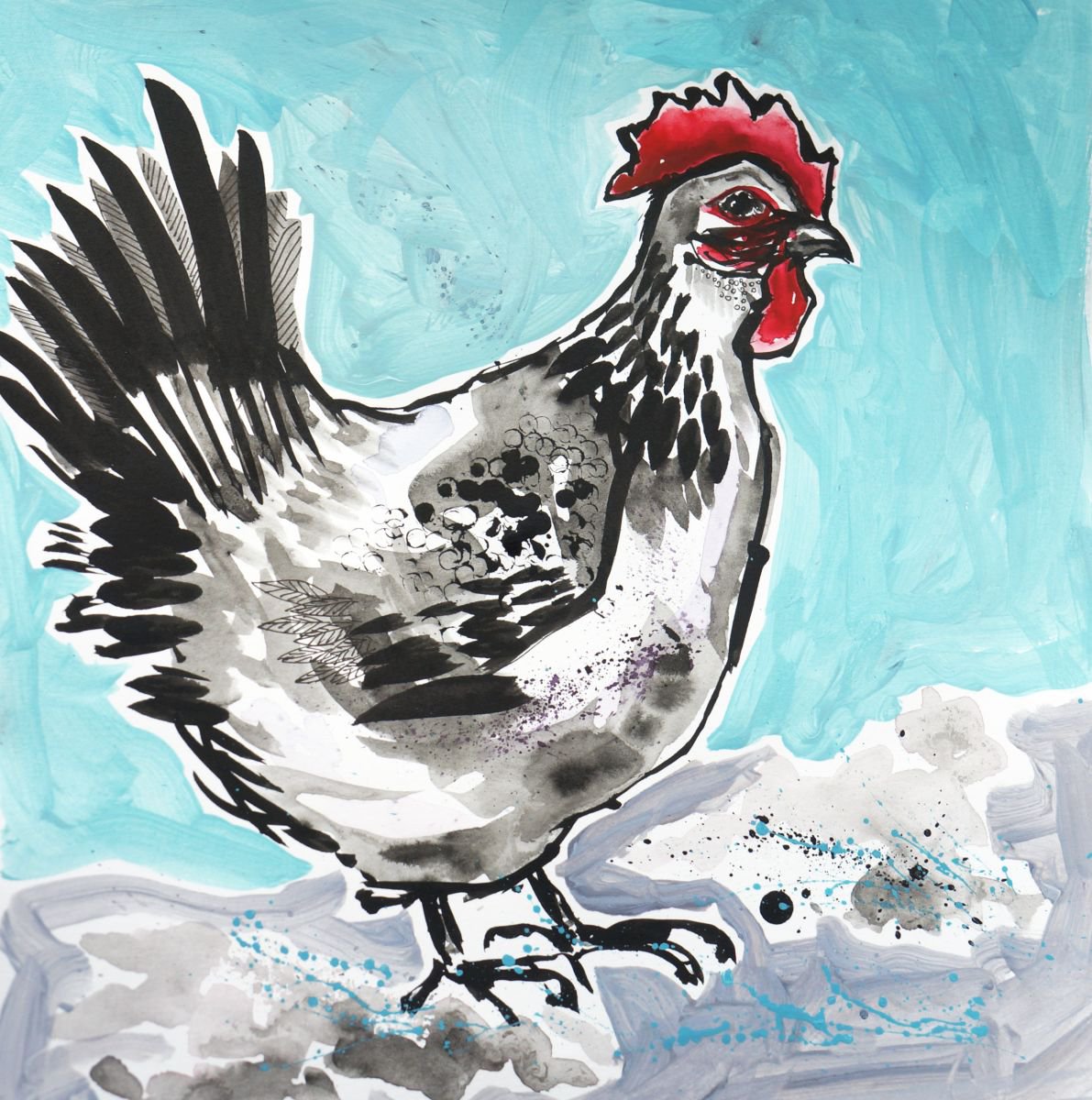 Hen (Duck Egg blue background) by Julia Rigby