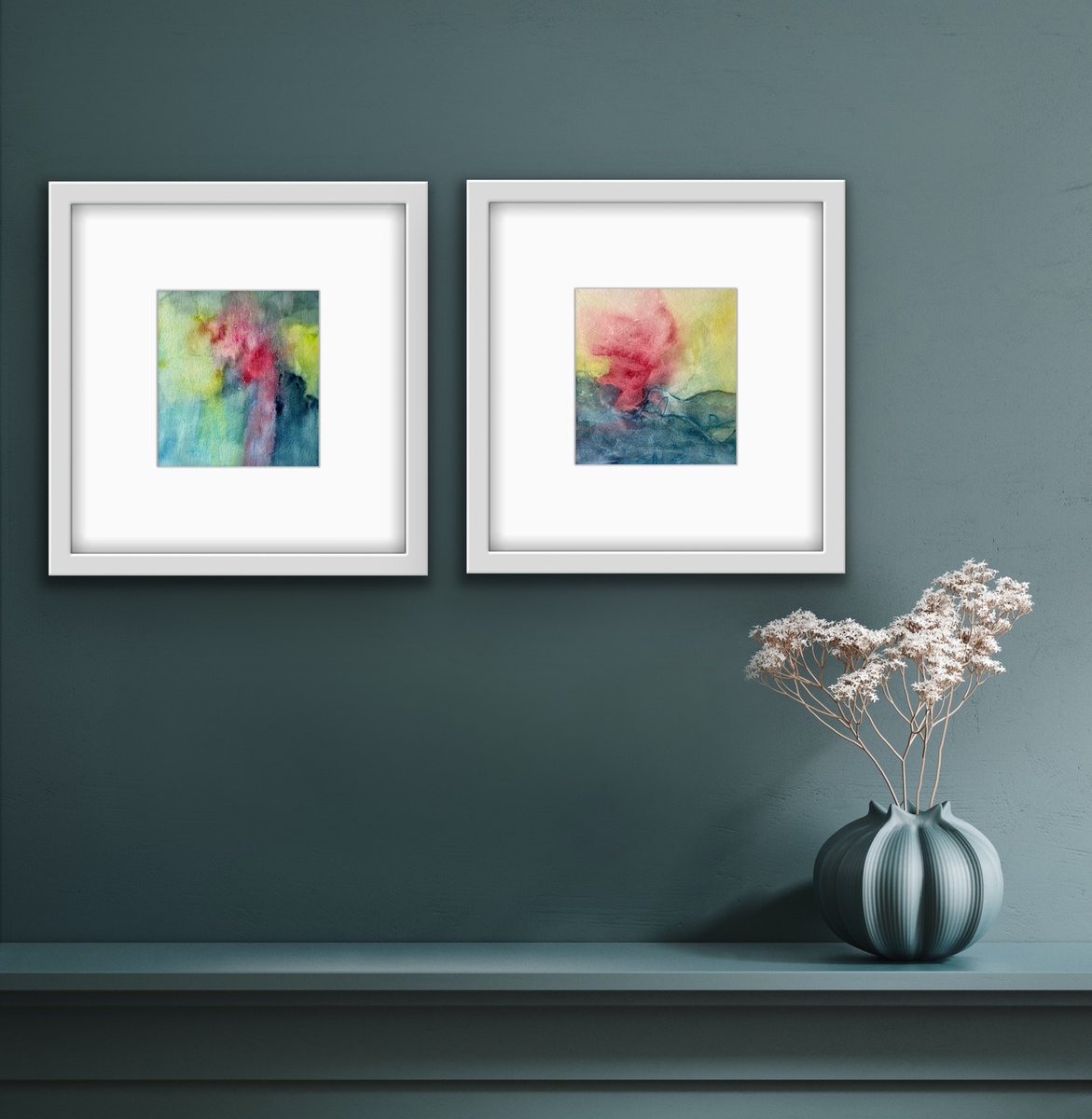 Abstract Blue I+II I Set of 2 I watercolor on paper I unframed by Kirsten Schankweiler