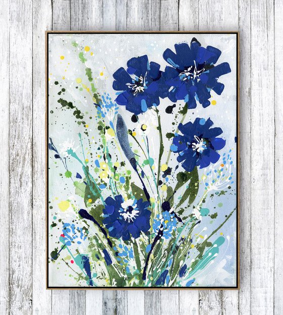 Blue Wishes -  Abstract Flower Painting  by Kathy Morton Stanion