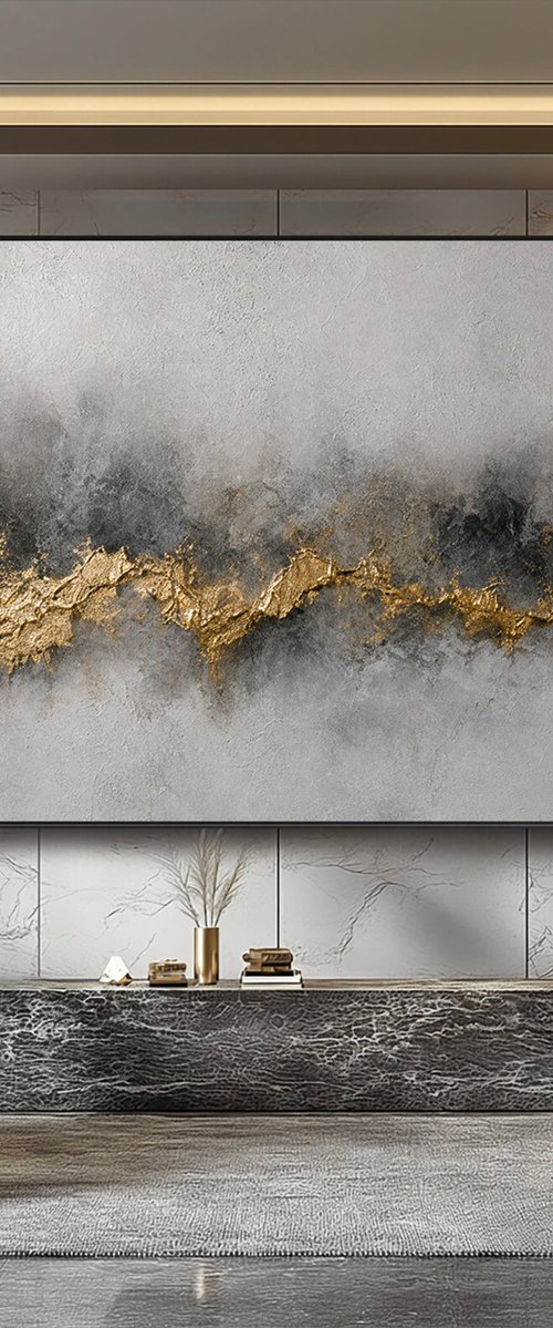 Gold Leaves in Gray Mist by Indie Ru