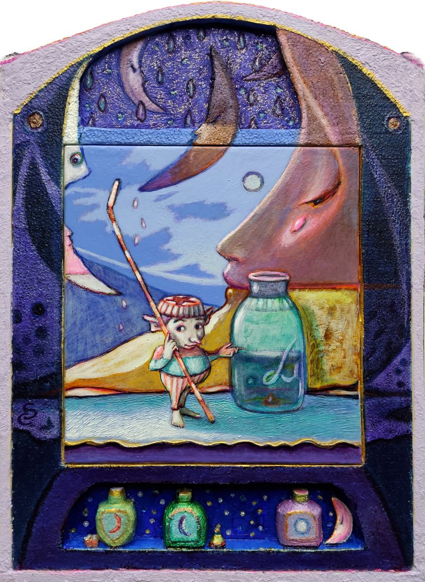 Surrealistic Landscape Painting By Carlo Salomoni, 11 X 16, Moon Essences., Original Artwork