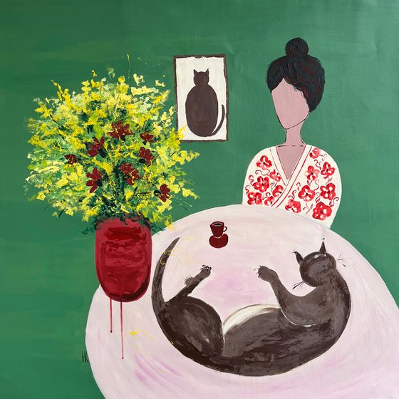 Woman with Cat original Painting
