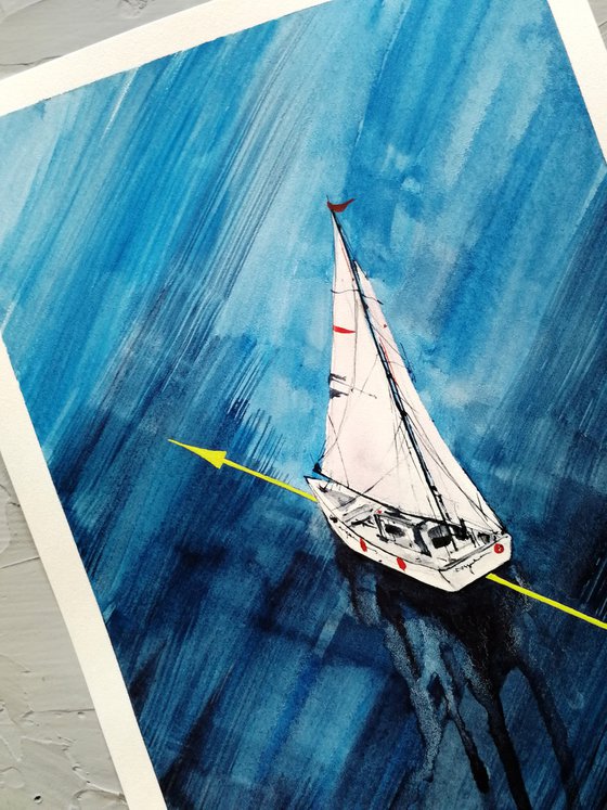 Sailboat painting. Seascape