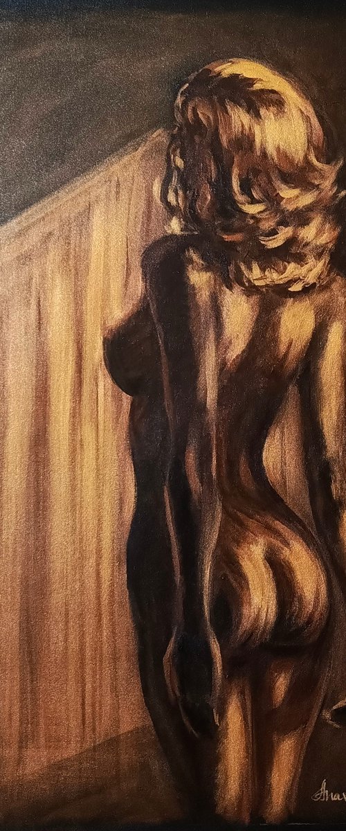 Beautiful Naked Woman Erotic Art Nude painting Black and Gold by Anastasia Art Line