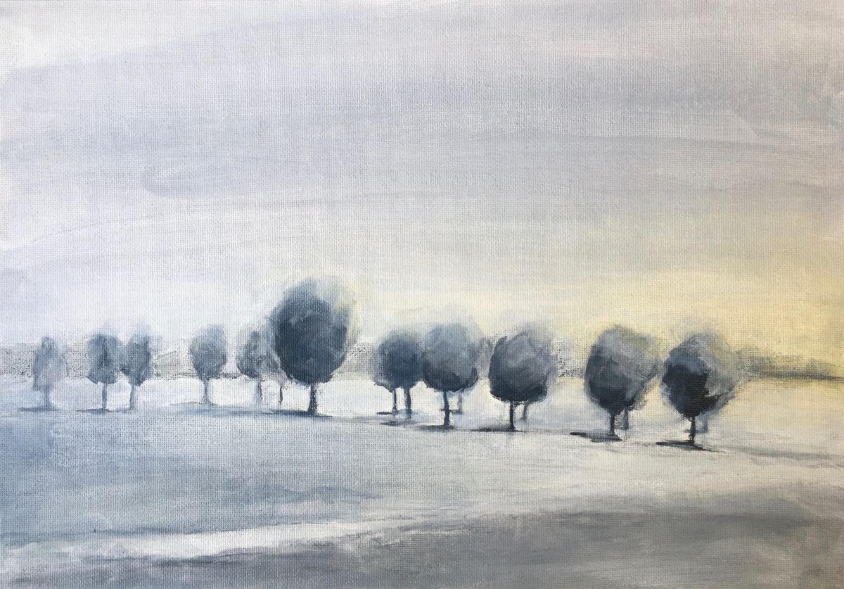 Impressionistic Landscape Oil Painting By Lizzie Butler, 14 X 10", Winter Walk, Original Artwork