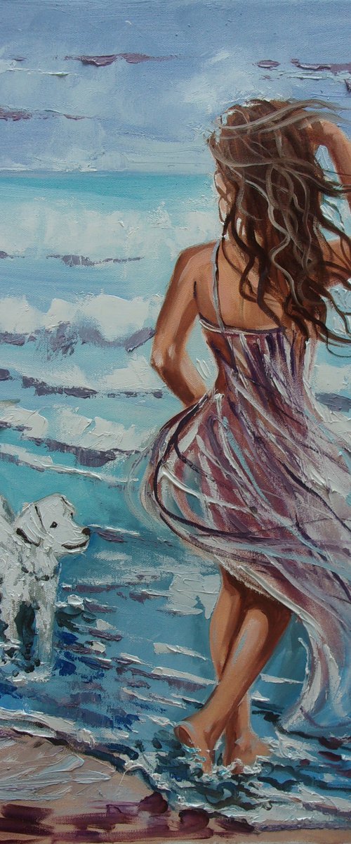 " For Susan :) " SUN SKY SEA SAND liGHt  ORIGINAL OIL PAINTING, GIFT, PALETTE KNIFE by Monika Luniak