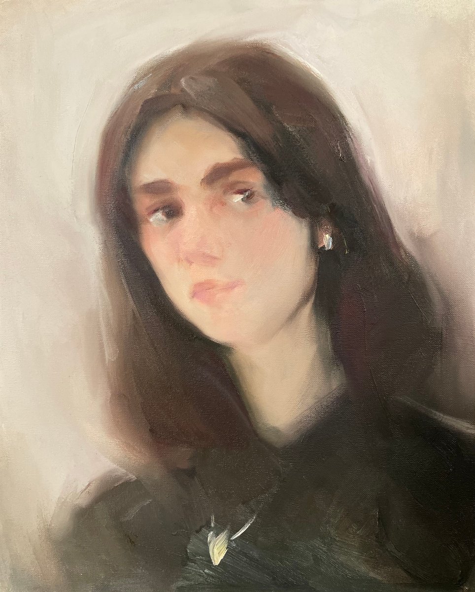 Impressionistic Portrait Oil Painting By Denys Kovalyk, 16 X 20, She, Original Artwork