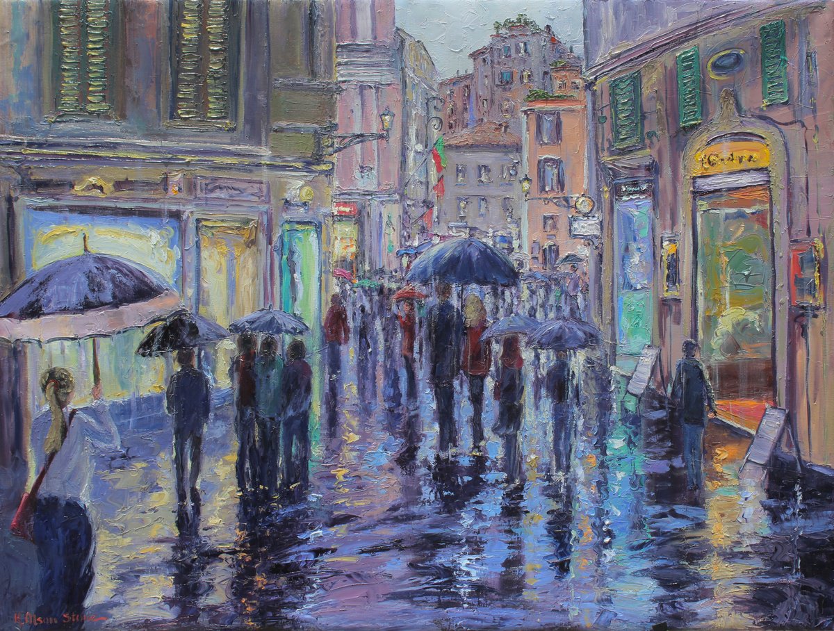 A Rainy Evening Stroll In Rome by Kristen Olson Stone