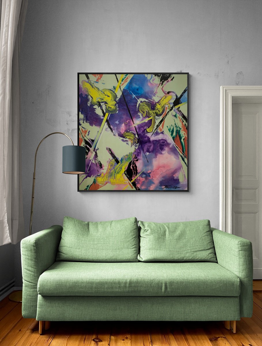 Abstract Acrylic Painting By Yaroslav Yasenev, 33 X 35", Light Green Fog, Original Artwork