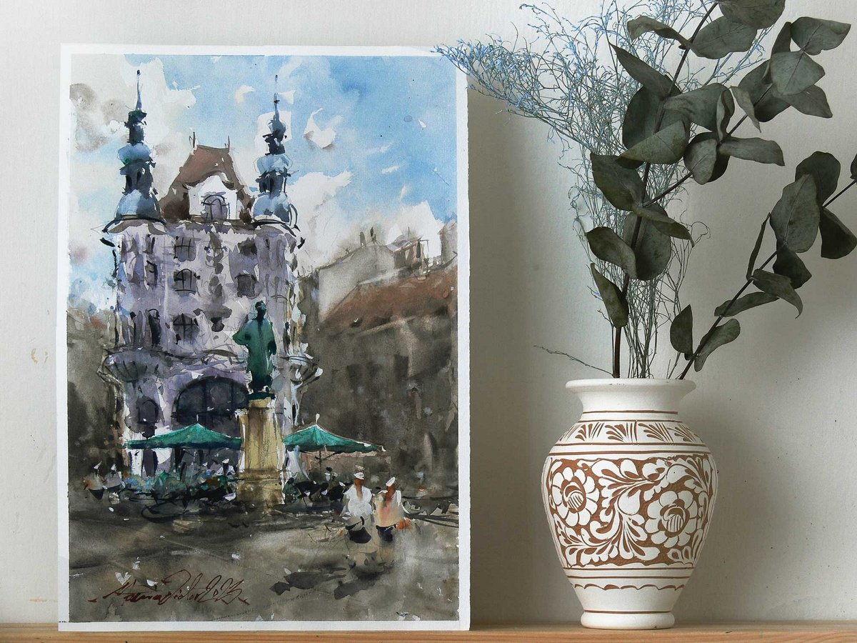 Impressionistic Cityscapes Watercolour By Marin Victor, 9 X 15", Vienna, Watercolor Painting, Original Artwork