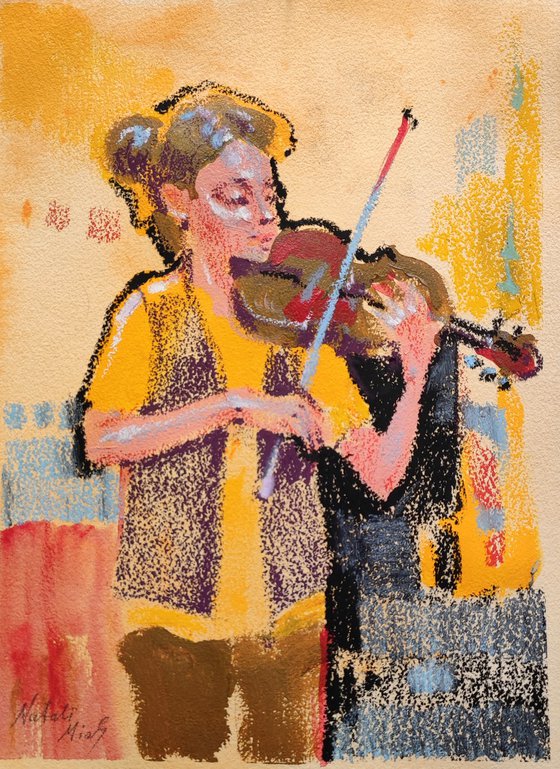 Golden Melody - Oil Pastel Painting