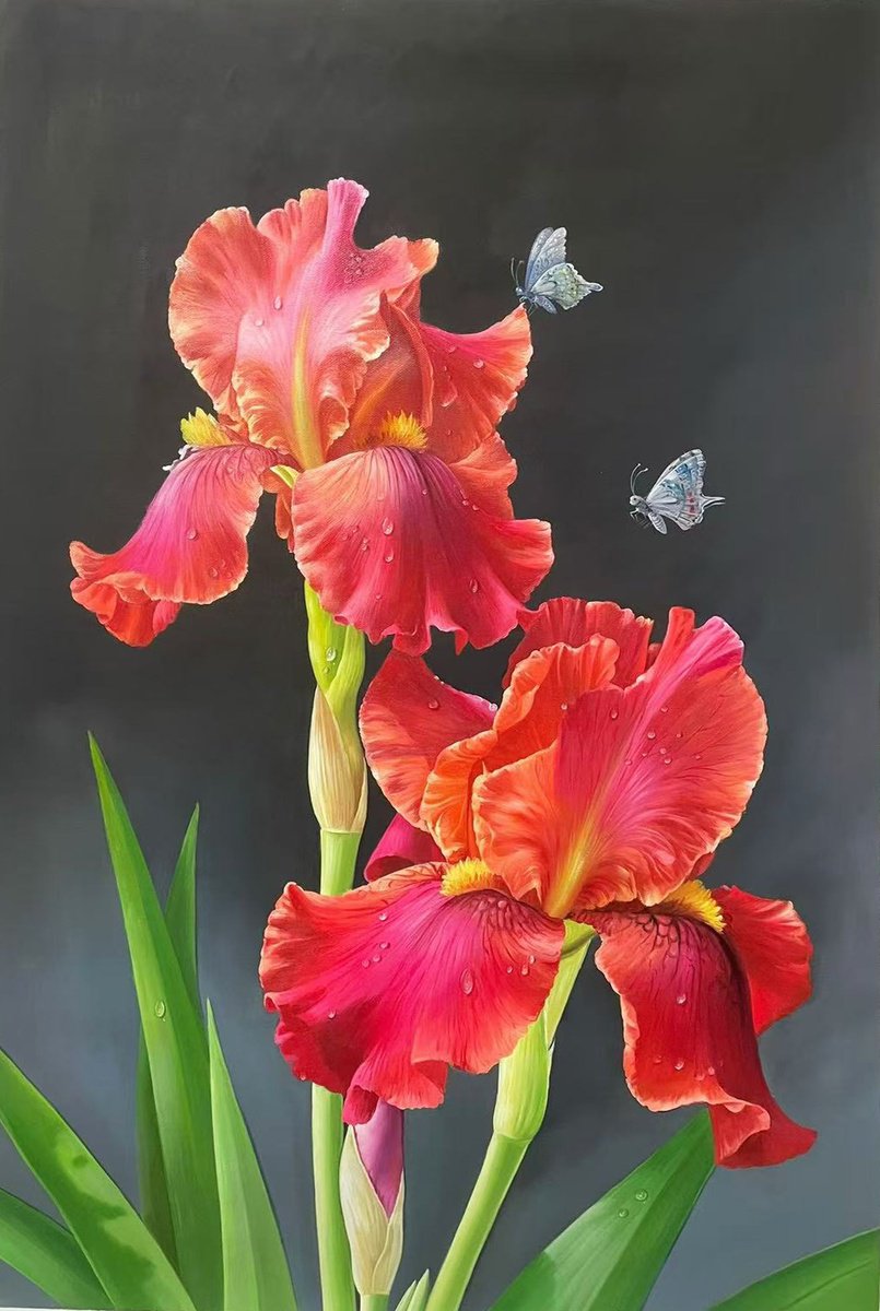 Impressionistic Botanical Oil Painting By Kunlong Wang, 24 X 35", Beautiful Flowers T267, Original Artwork