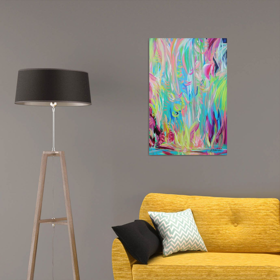 Large Abstract Pink Floral Landscape Painting. Modern Abstract Art. Abstract Floral Painting 61x91cm.