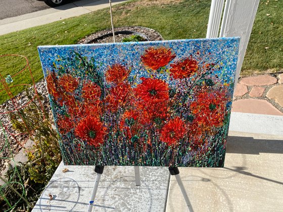 Wild Poppy Field Against the Sky #1  Pollock Inspired  Painting