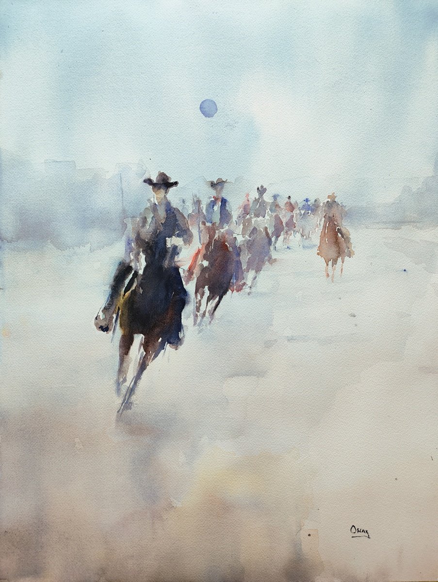 Impressionistic Portrait Watercolour By Oscar Alvarez Pardo, 18 X 24", Cc-7, Original Artwork