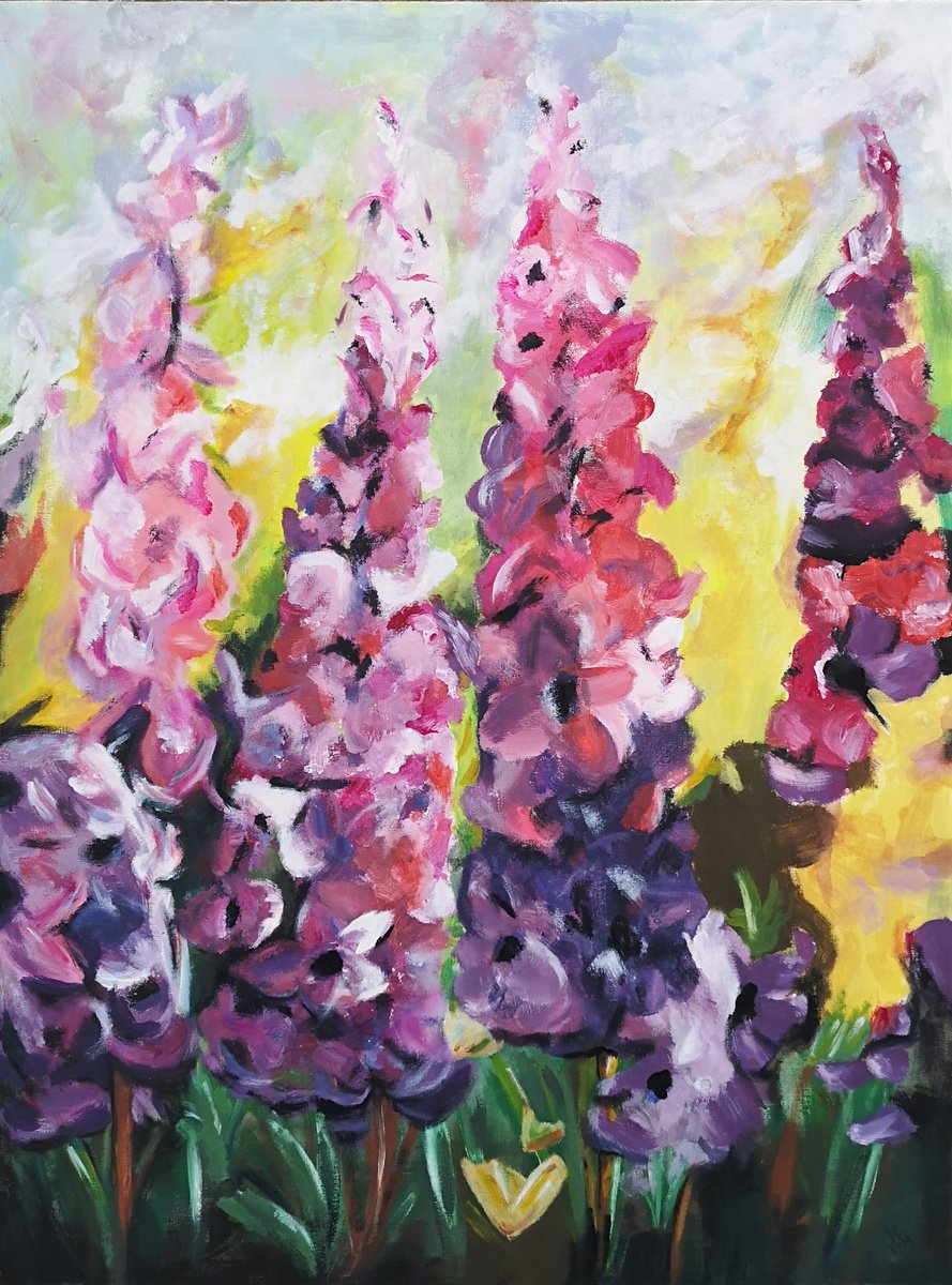Impressionistic Botanical Acrylic Painting By Judy Century, 24 X 31", Summer Haze, Original Artwork