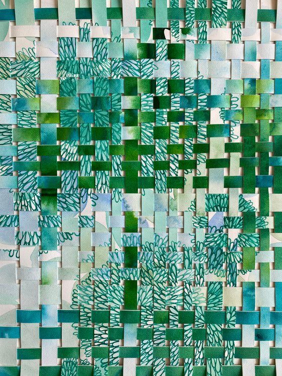 Paper weaving collage - Green fantasy
