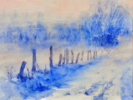 A PATH IN FOG original watercolour 40x30