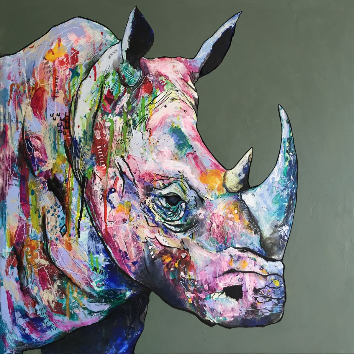 Rhino (2017) Acrylic painting by Ian Jones | Artfinder