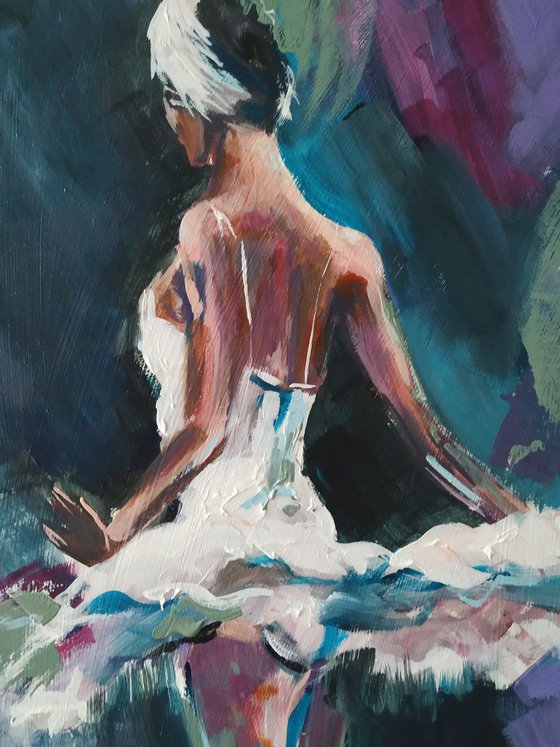 Backstage series  Οn pointe I-Ballerina- woman Painting on MDF