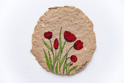 Red tulips small drawing by Rimma Savina