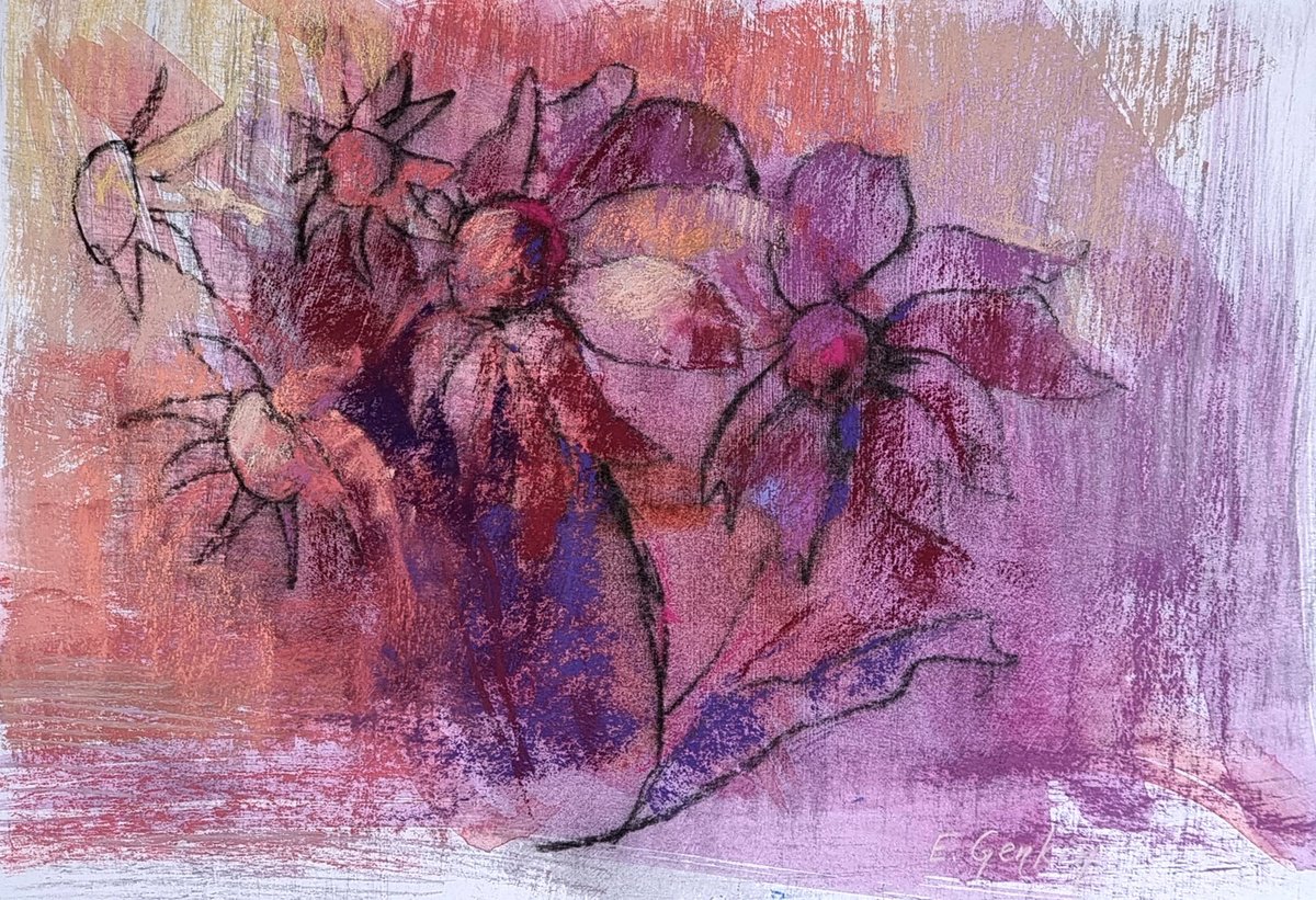 Impressionistic Painting , Abstract Ruby Chamomile By Elena Genkin, 12 X 8, Artwork For Sale On Artfinder