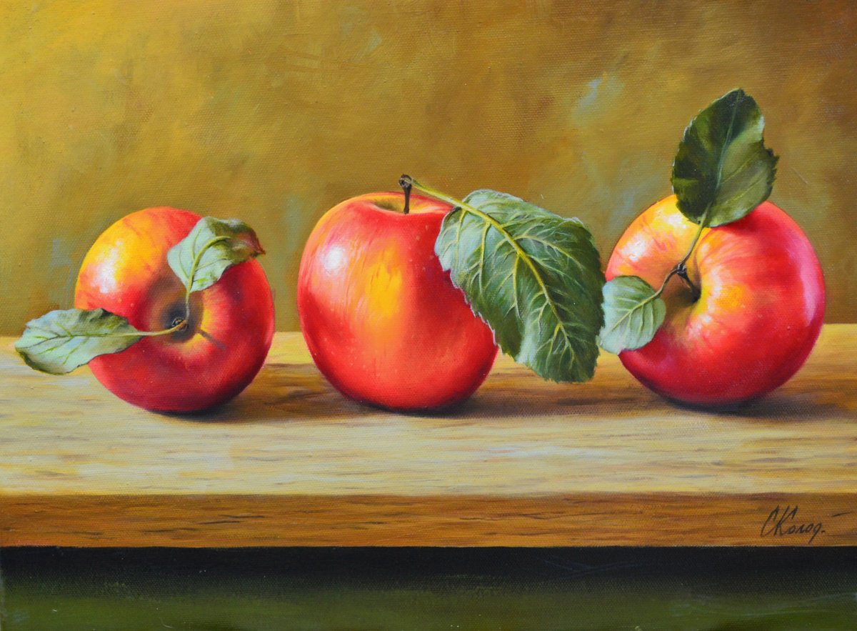 Photorealistic Still Life Oil Painting By Kolodyazhniy Sergey, 16 X 12", Still Life With Apples, Original Artwork