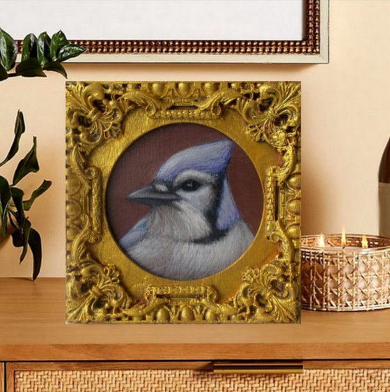 Blue Jay bird painting framed