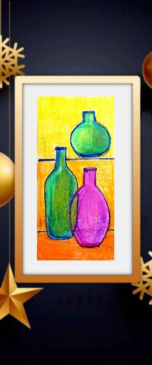 Colorful Bottles on the shelf Still Life by Asha Shenoy