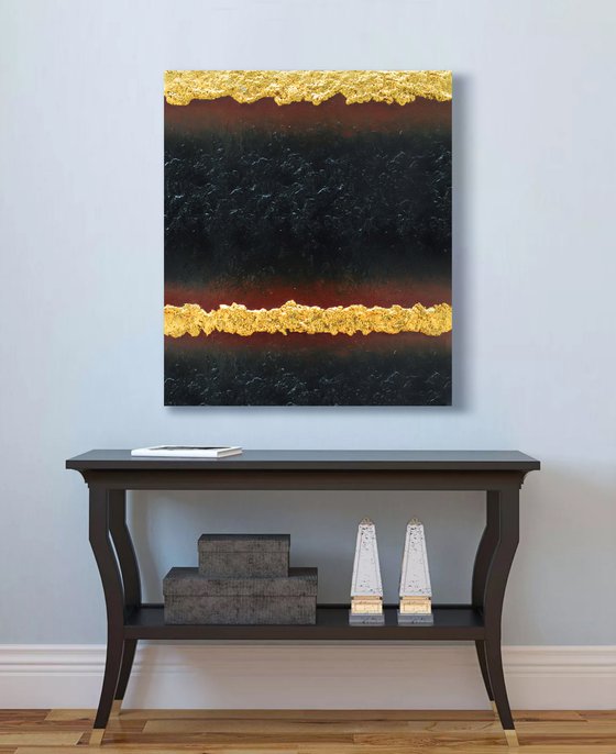 SALE! Gold & Black - Relief on Canvas