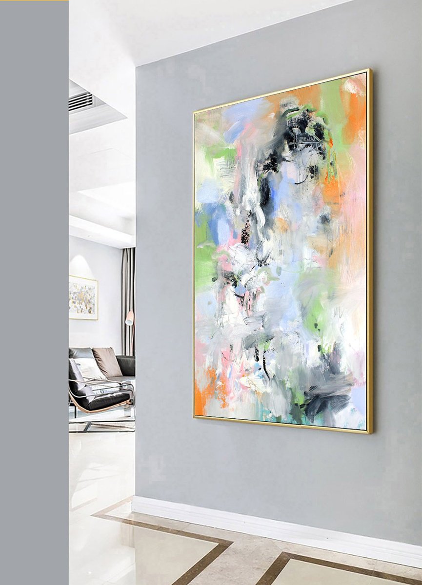 Abstract Oil Painting By Hugh Abernethy, 35 X 59, Tong, Original Artwork