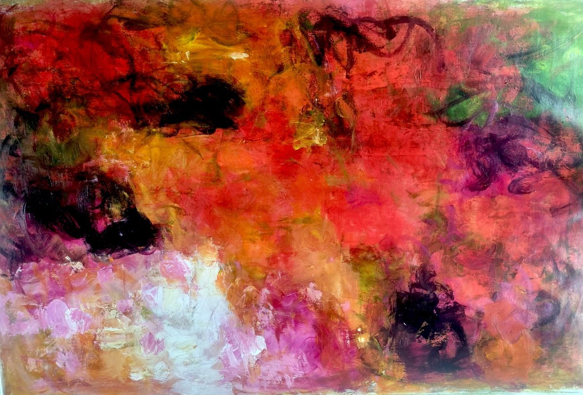 Abstract Acrylic Painting By Davina Nicholas, 57 X 38, Fiery Expansion, Original Artwork