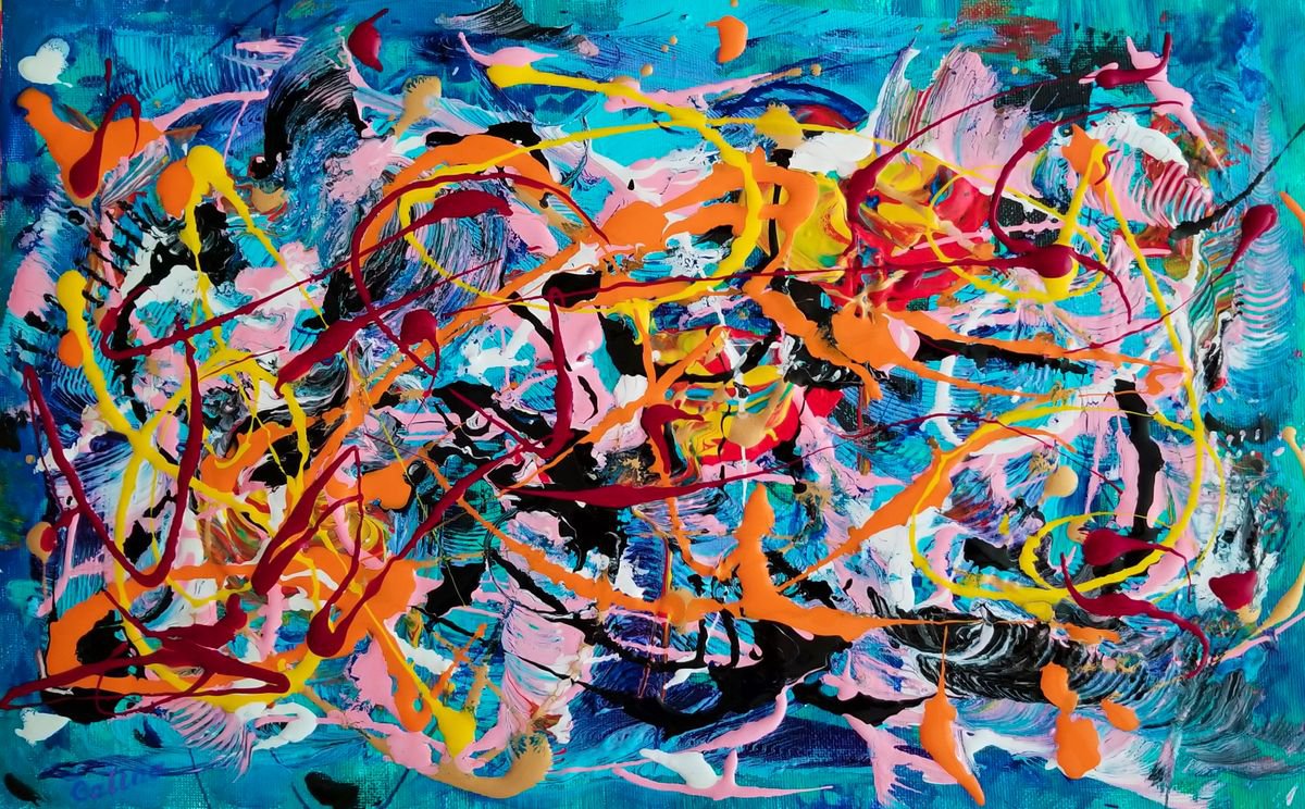 Expressive Abstract Acrylic Painting By Galina Victoria, 16 X 10, Feeling, Original Artwork