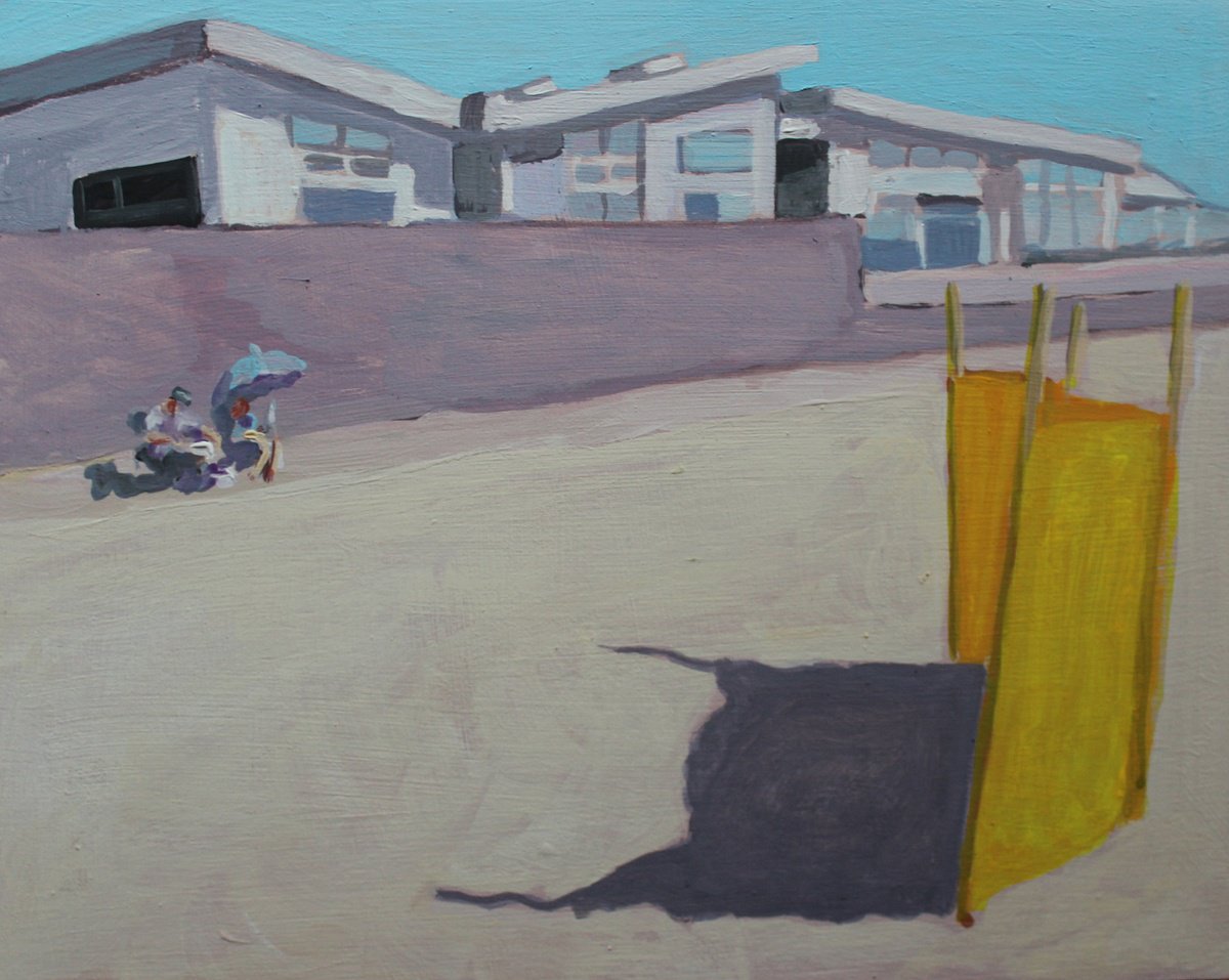 Impressionistic Landscape Painting By Emma Cownie, 10 X 8, Windbreak On Swansea Beach, Original Artwork