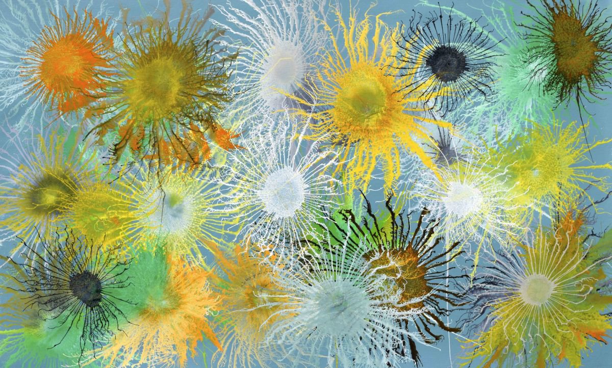 Abstract Acrylic Painting By Sumit Mehndiratta, 58 X 36", Exploflora Series No. 10, Original Artwork