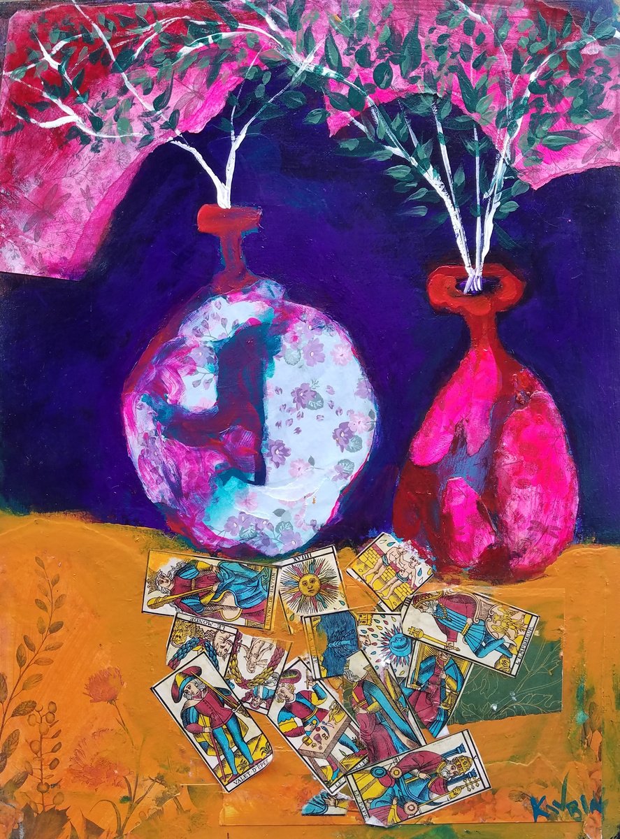 Naive Botanical Painting By Kevin Blake, 12 X 16", Curious Pots Ii, Original Artwork