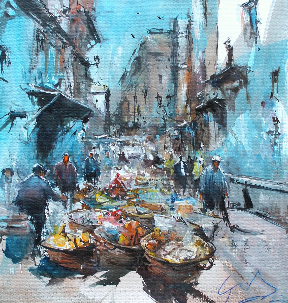 Impressionistic Watercolour , Marrakesh Souk By Maximo Damico, 12 X 12, Artwork For Sale On Artfinder