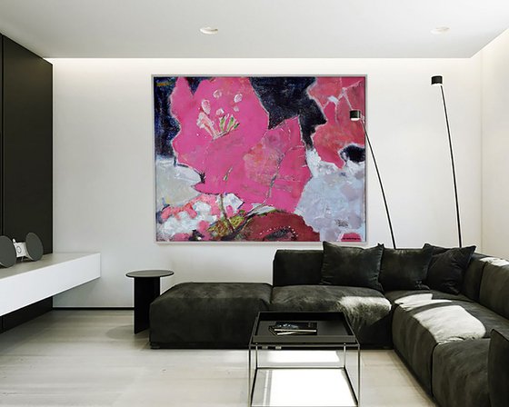 LARGE 43x36 Pink Bougainvillea Abstract Contemporary Art