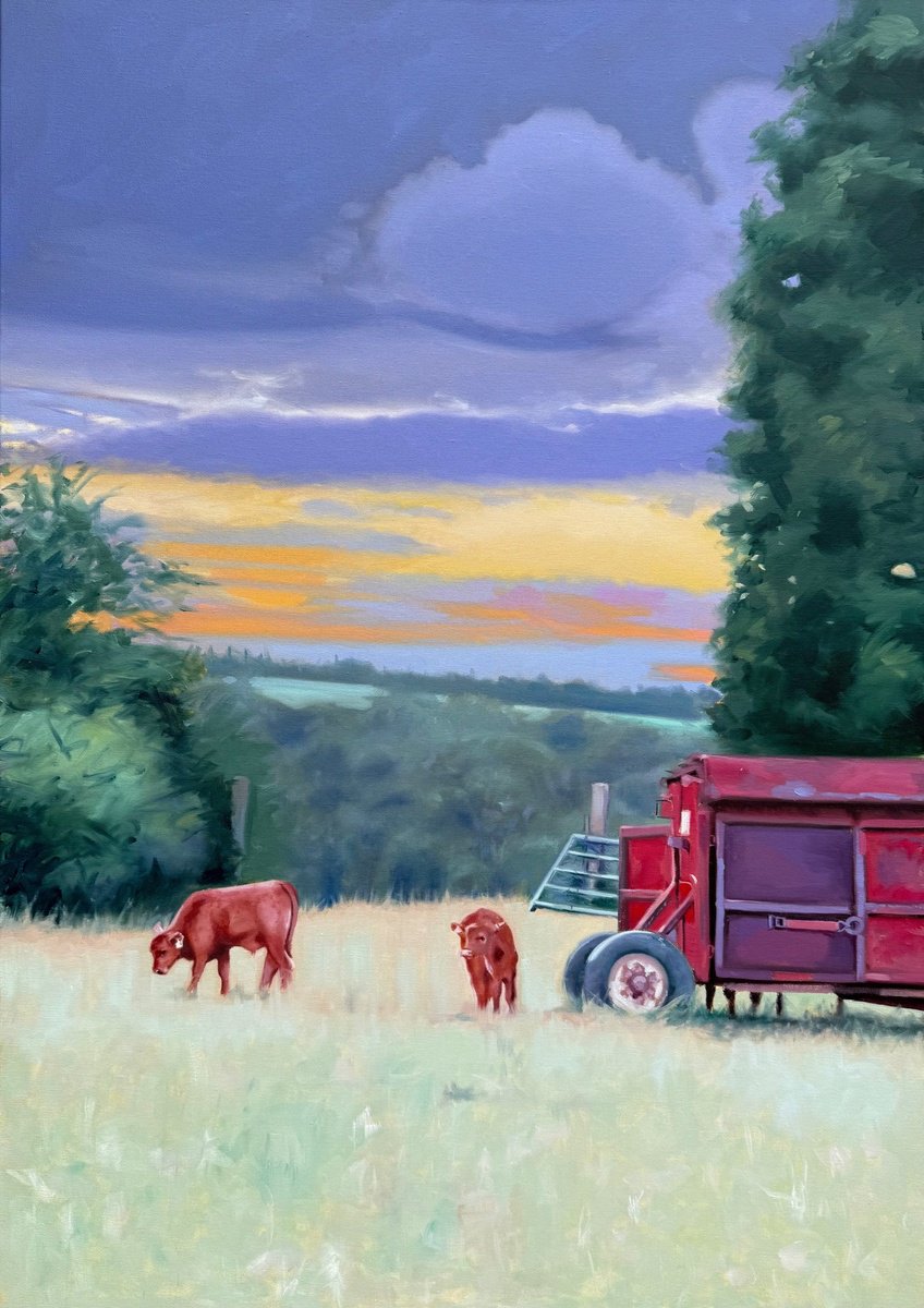 Photorealistic Oil Painting , Two Calves At Dawn By Jessica Bleasby, 28 X 39, Artwork For Sale On Artfinder