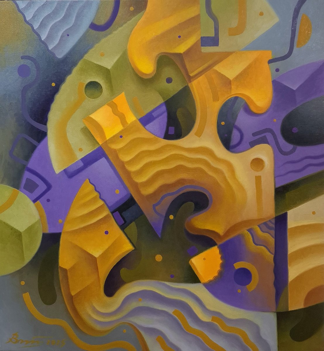 Abstract Oil Painting By Serhii Voichenko, 24 X 25", Puzzles, Original Artwork
