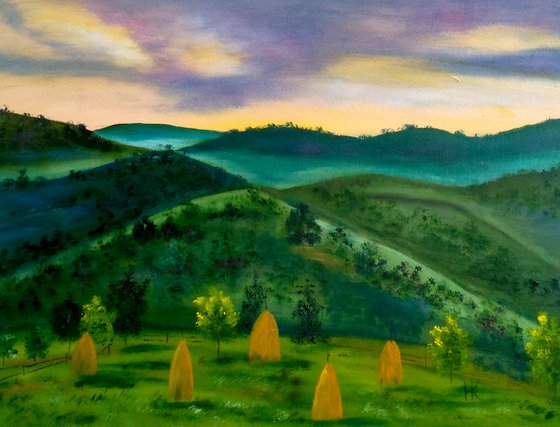 Carpathian Painting Ukraine Original Art Mountains Oil European Landscape Artwork Stacks Wall Art 16 by 12 inches by Halyna Kirichenko