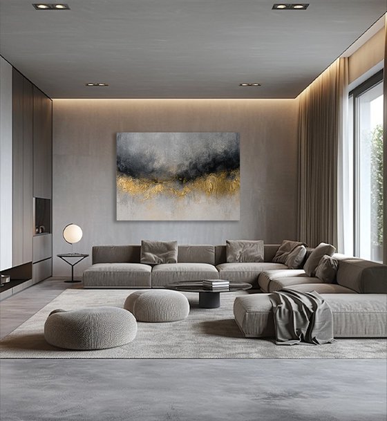 Abstract Gold Peaks in Gray Night