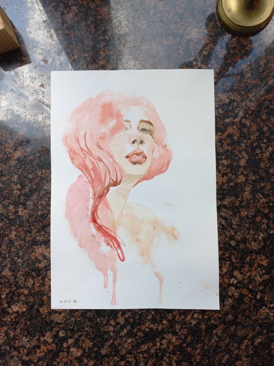 Watercolor woman portrait. 2021