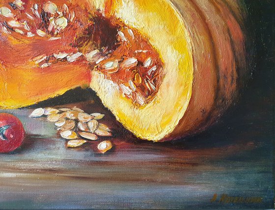 "Delicious still life." still life  liGHt original painting PALETTE KNIFE  GIFT (2016)