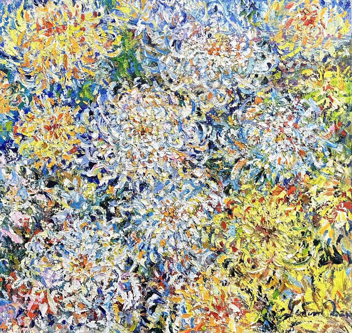 Impressionistic Botanical Oil Painting By Andrii Chebotaru, 37 X 35, Autumn Kiss, Original Artwork