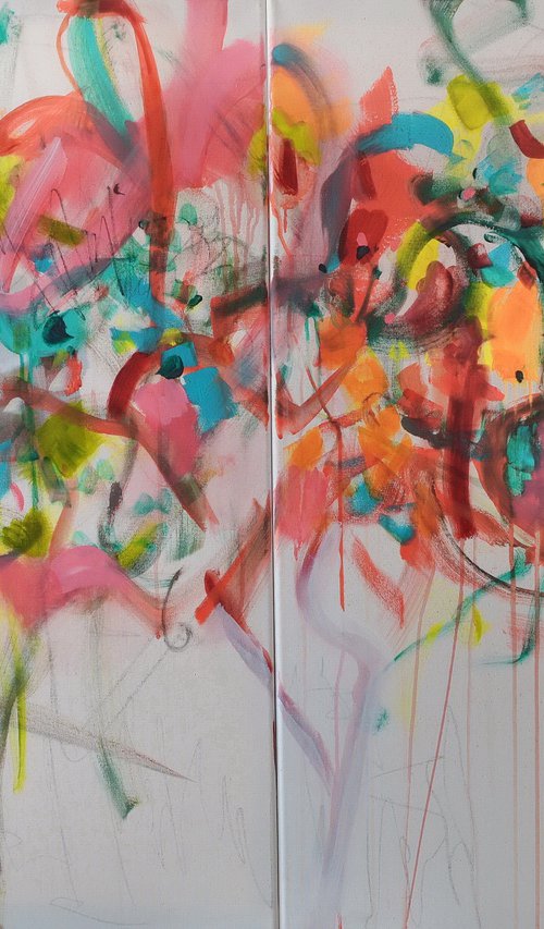 Twin Energies - large vibrant abstract by Karin Goeppert