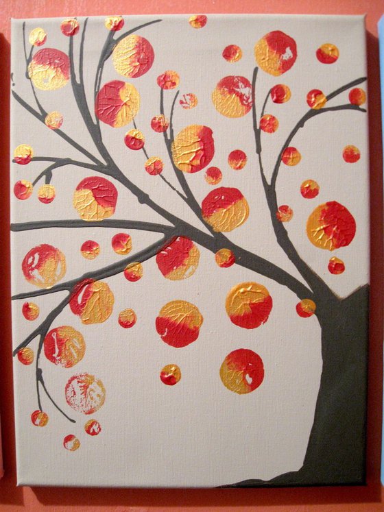 tree of life painting in a quadriptych style, for home office or nursery , original extra large wall art in acrylic hand made " Seasons " contemporary blossom 64 x 20"